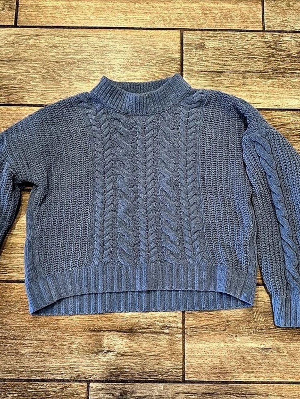 Abercrombie Kids Chenille Cable Knit Mock Neck Sweater Blue 11/12